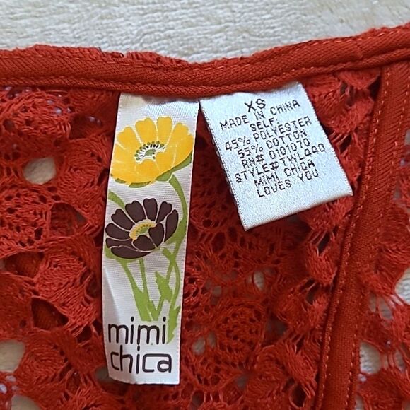 Mimi Chica Women's XS Crochet Rusty Red Overlay Tank Top Criss Cross Back Boho - Picture 11 of 15